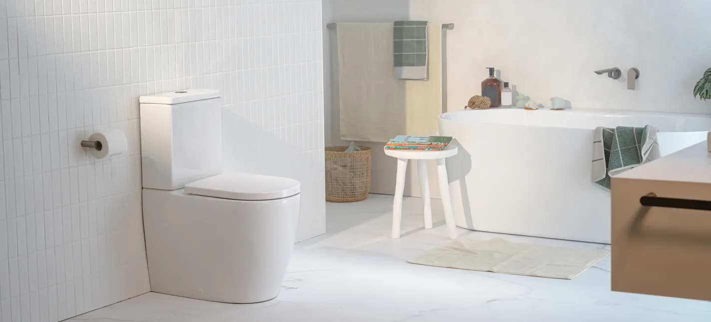 Water-efficient rimless toilet in a modern bathroom